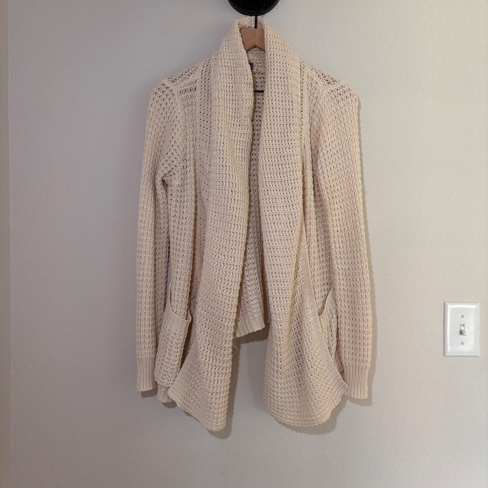 Rip Curl Cardigan Sweater Small Cotton Blend Cream Boho Coastal Open Knit - Picture 1 of 7